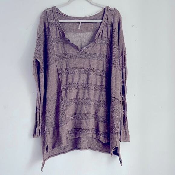 Free People Wild Horses linen loose knit 1/4 button up oversized tunic sweater - Picture 1 of 8